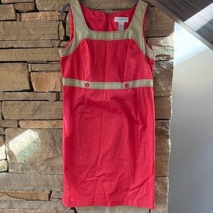 Sag Harbor Red Shift sleeveless Cotton Dress with Cream Trim & Contrast Stitch